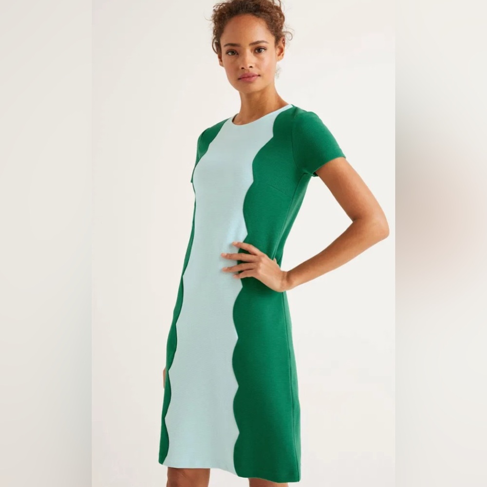 Boden Green and Light Blue Scalloped Sheath Dress - Picture 1 of 5